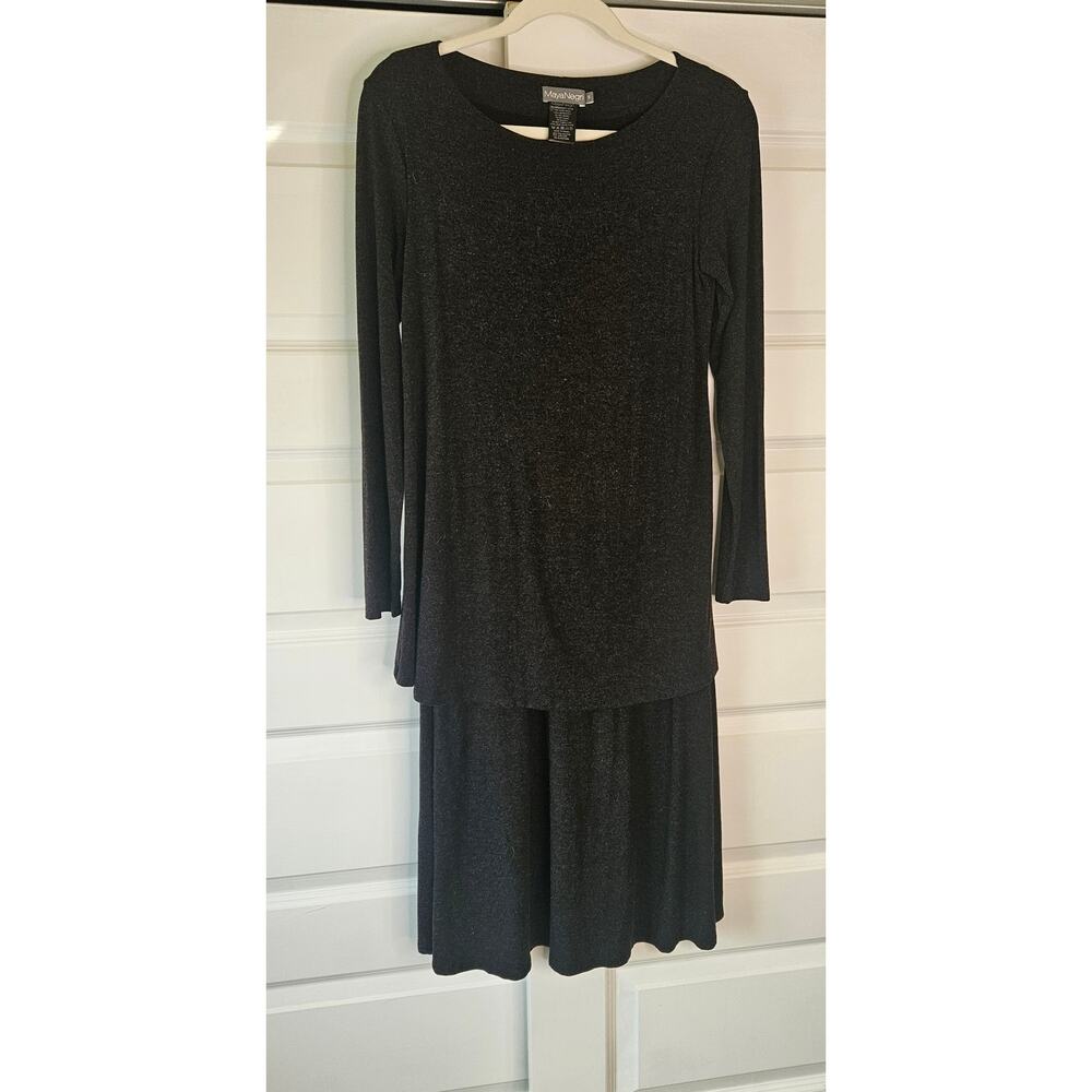 Maya Negri Black Shimmer Lagenlook Midi Dress - Size Small